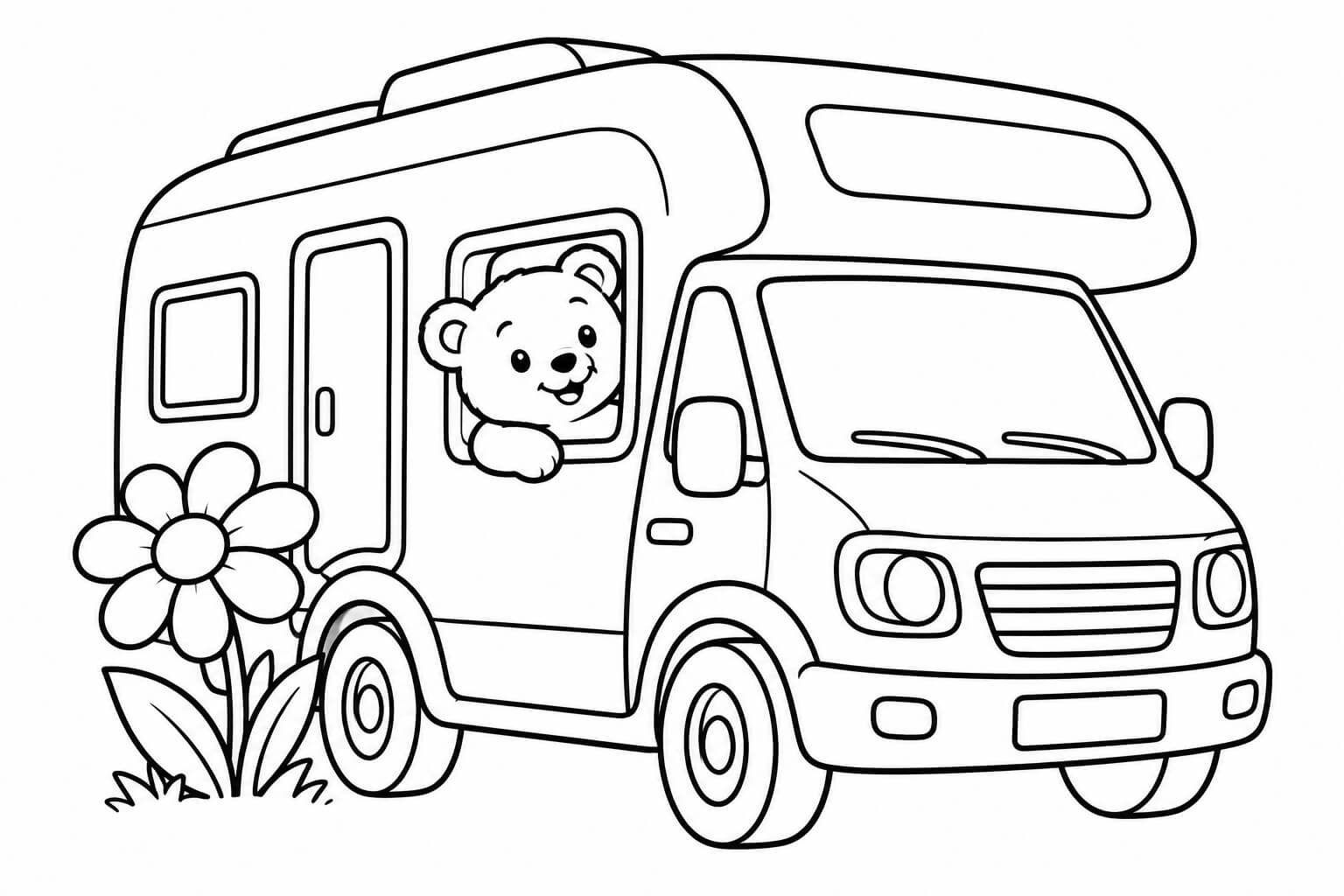 Wohnmobil mit teddy ausmalbild zum Ausmalen