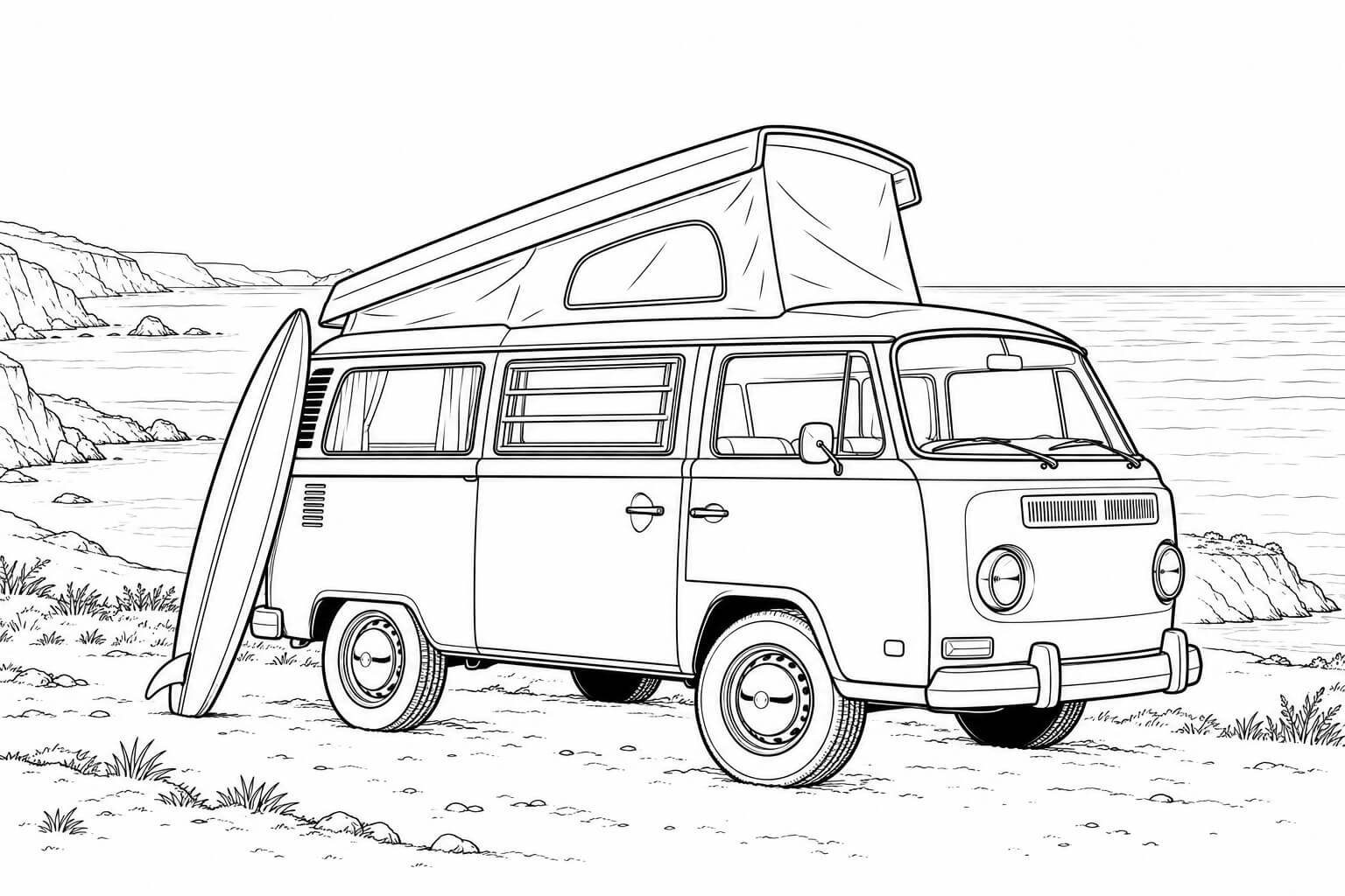 Wohnmobil realistisch klassischer camper ausmalbild zum Ausmalen