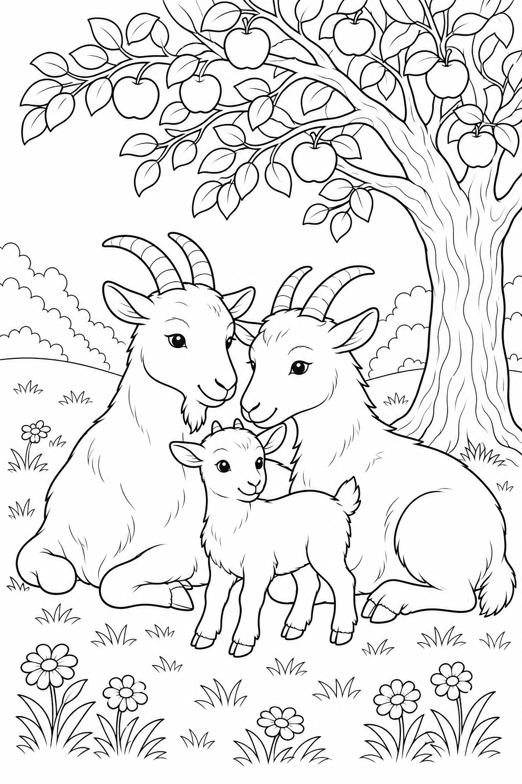 Ziegenfamilie ausmalbild zum Ausmalen