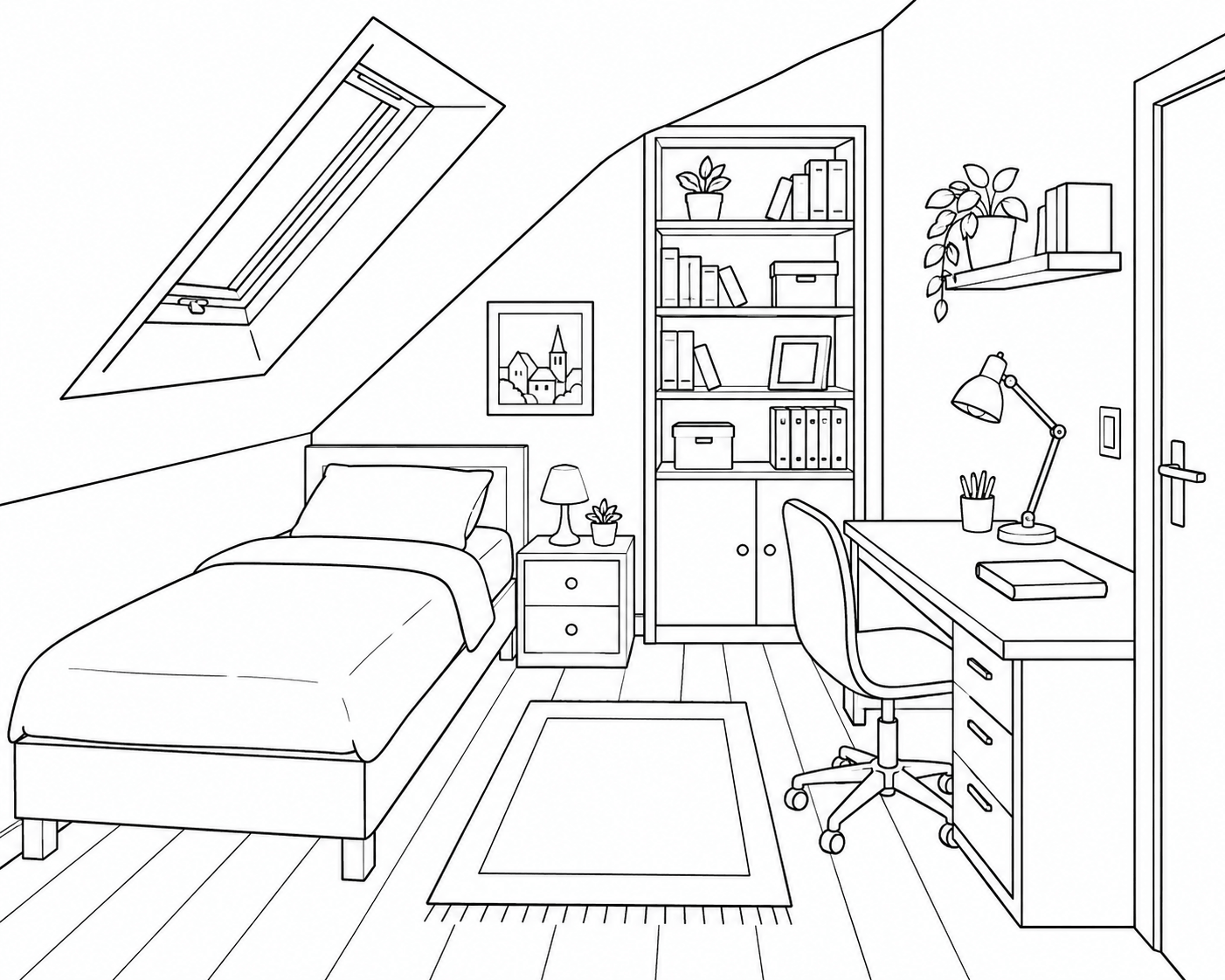 Dachgeschosszimmer ausmalbild zum Ausmalen