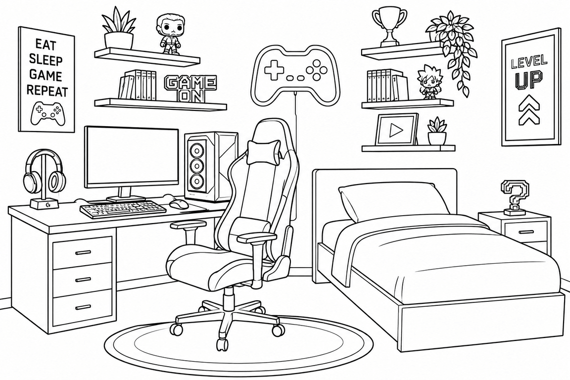 Gaming zimmer ausmalbild zum Ausmalen