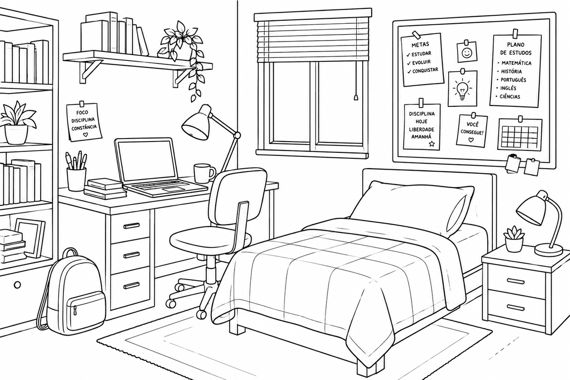 Studentenzimmer ausmalbild zum Ausmalen